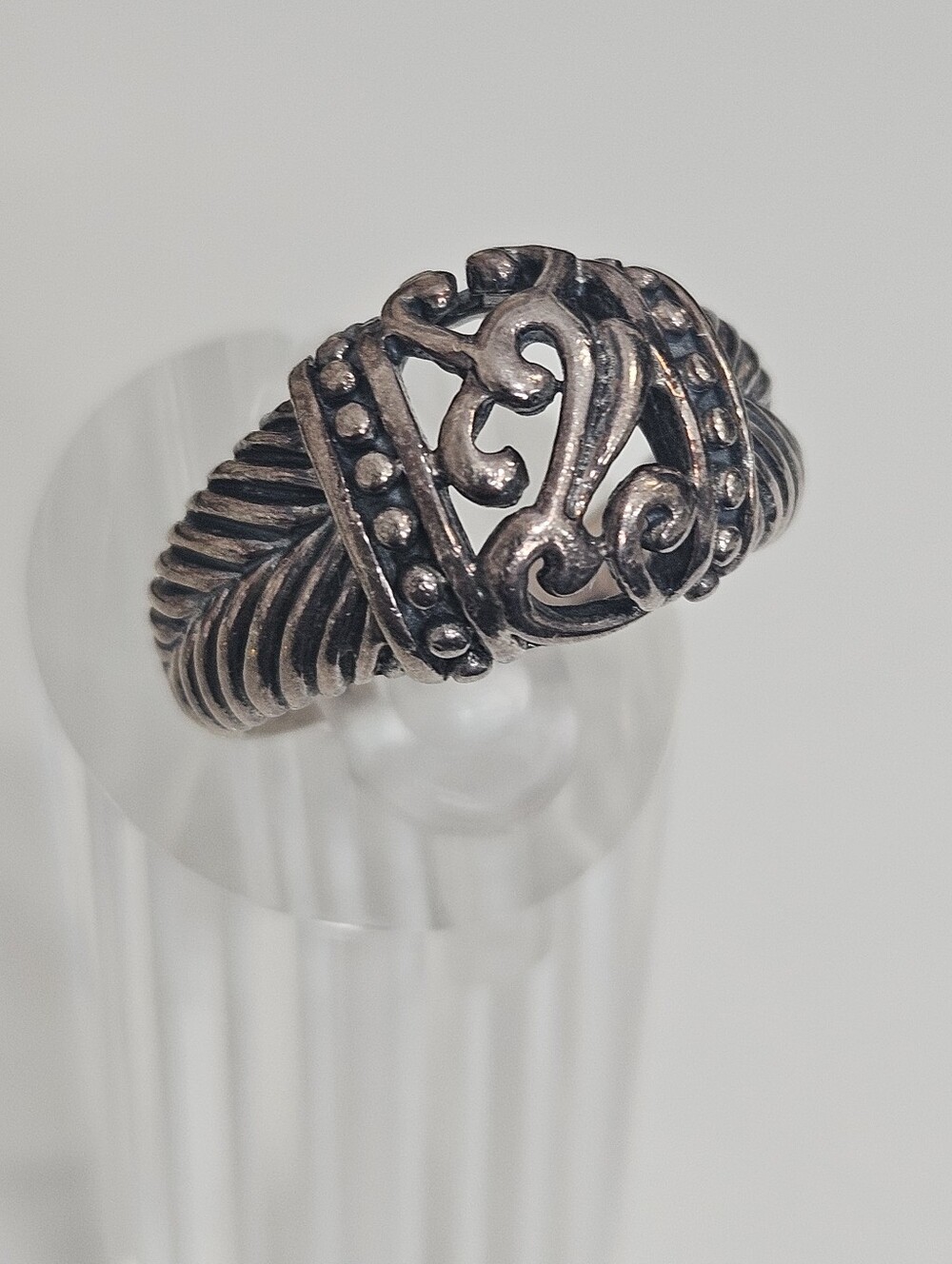 925 Open Work Swirl Design Wheat Band Sterling Silver Ring Size 9 US